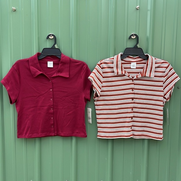Button Front Cropped Striped Polo Shirt 2-Pack Size XL - Picture 1 of 11